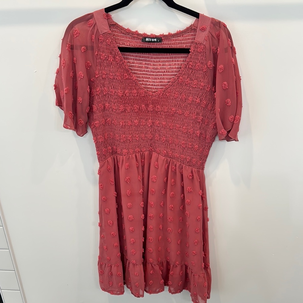 Pink Puff Sleeve V-Neck Mini Sundress